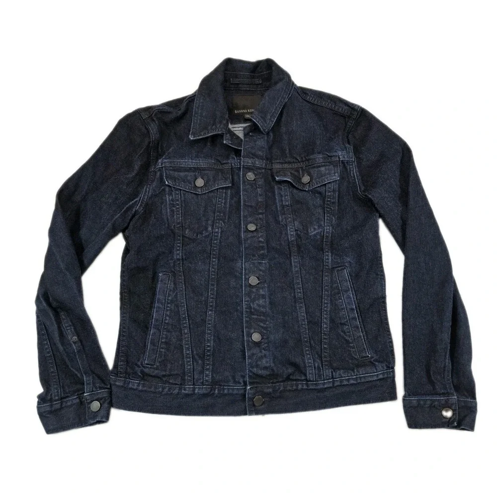 Banana Republic Men's Denim Trucker Jacket Biker Medium Dark Wash Blue Jean Y2k